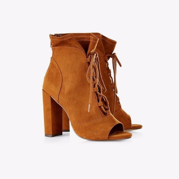 Express Lace-Up Slouchy Peep Toe Bootie - Picture 2 of 8